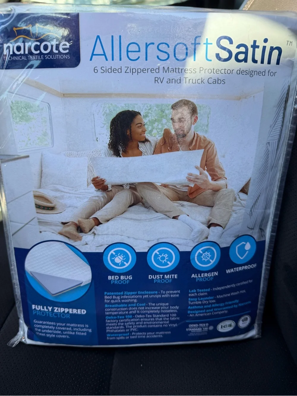 Narcote Allersoft Satin 6-Sided Zippered Mattress Protector - White